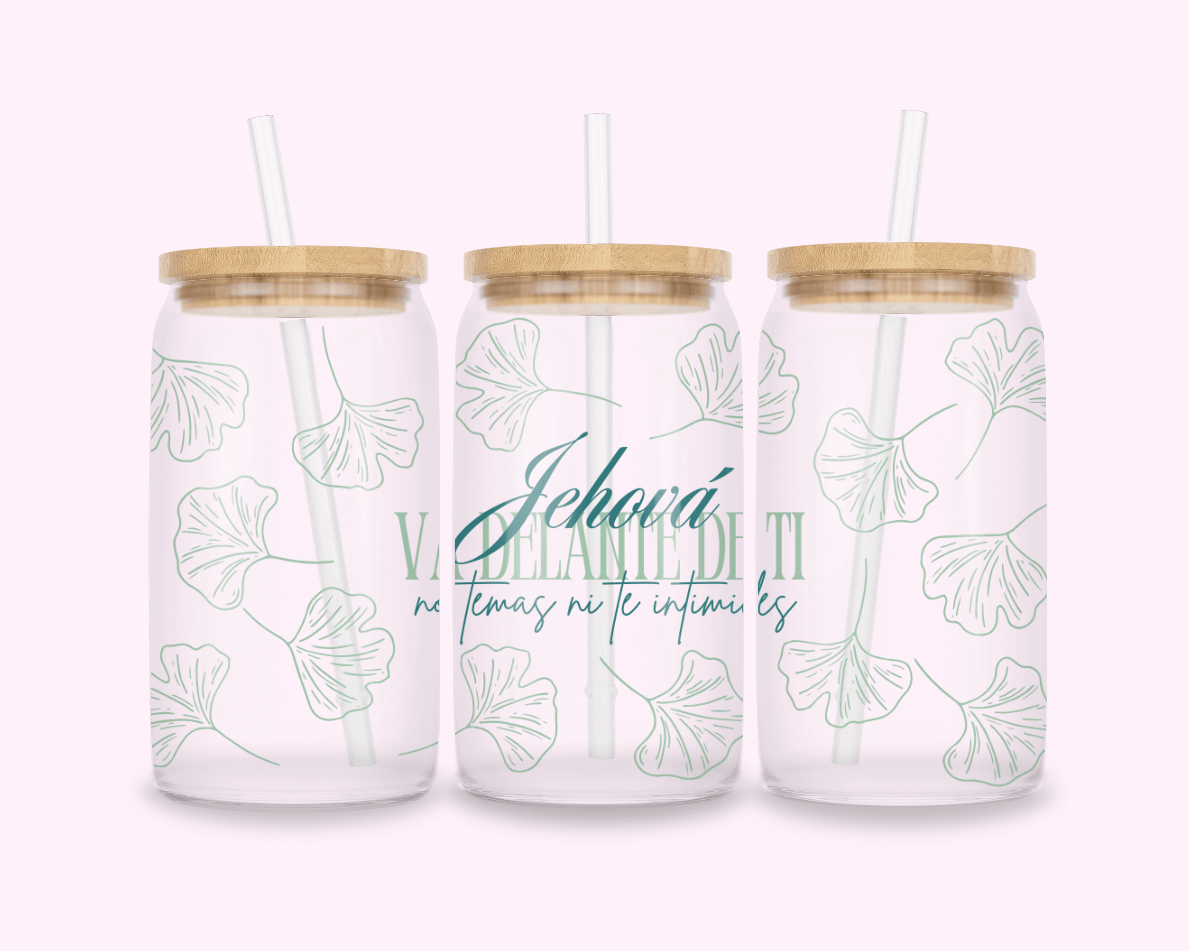 Jehová Va Delante De Ti - Glass Cup With Bamboo Lid 16oz featuring unique artwork, perfect for personal style and expression.