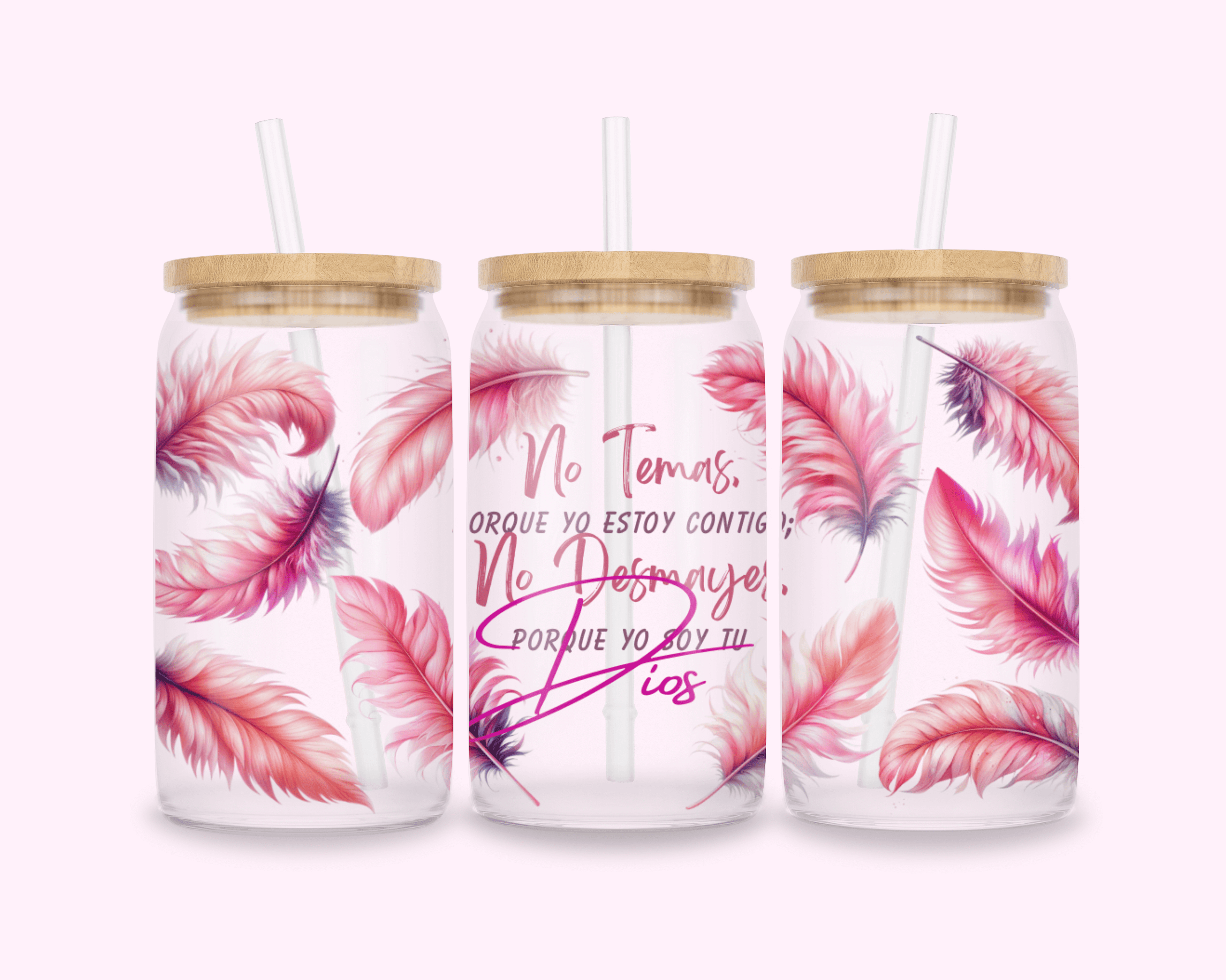 No Temas - Glass Cup With Bamboo Lid 16oz featuring unique artwork, perfect for personal style and expression.