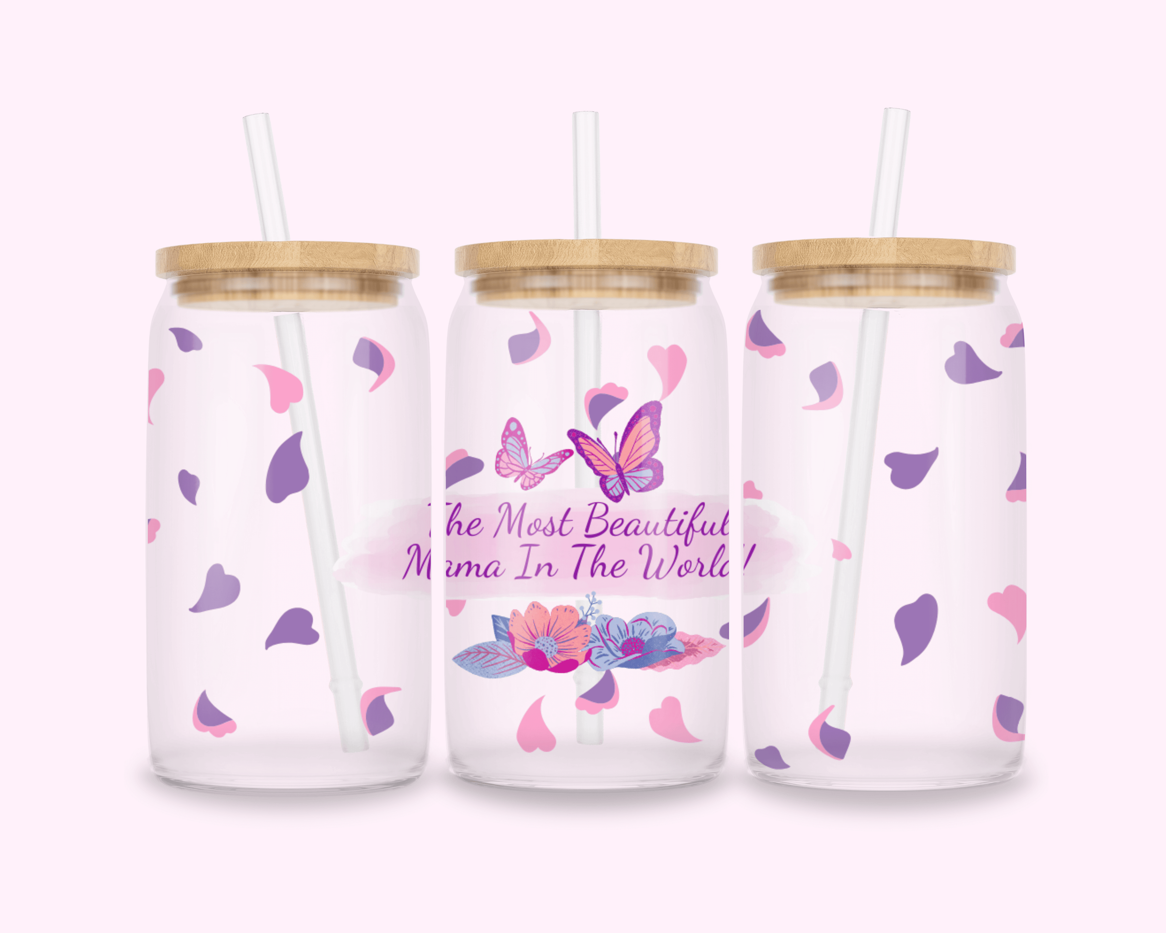 Beautiful Mom - Glass Cup With Bamboo Lid 16oz featuring unique artwork, perfect for personal style and expression.