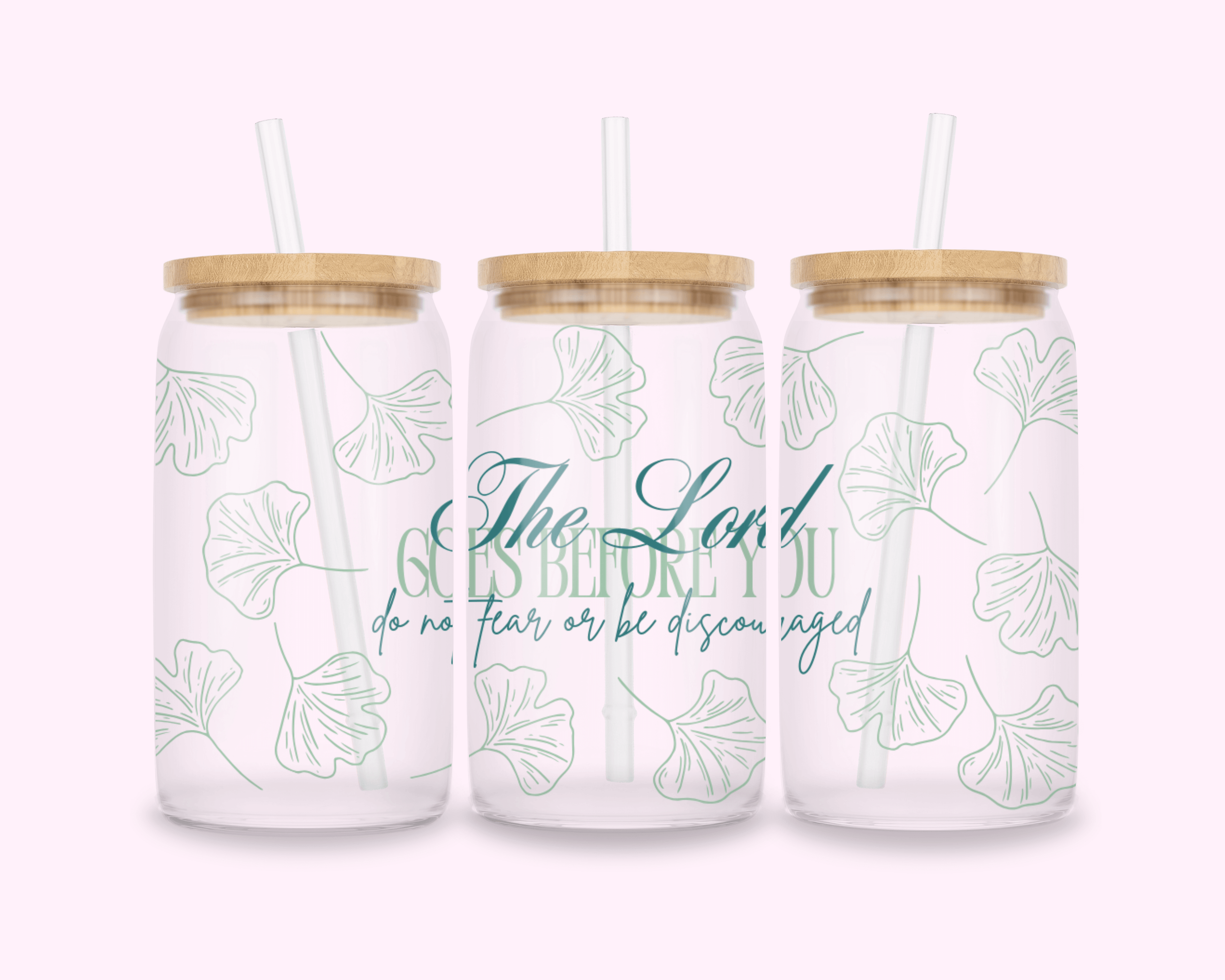 The Lord Before You - Glass Cup With Bamboo Lid 16oz featuring unique artwork, perfect for personal style and expression.