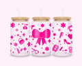 Chic Hot Pink - Glass Cup With Bamboo Lid 16oz featuring unique artwork, perfect for personal style and expression.