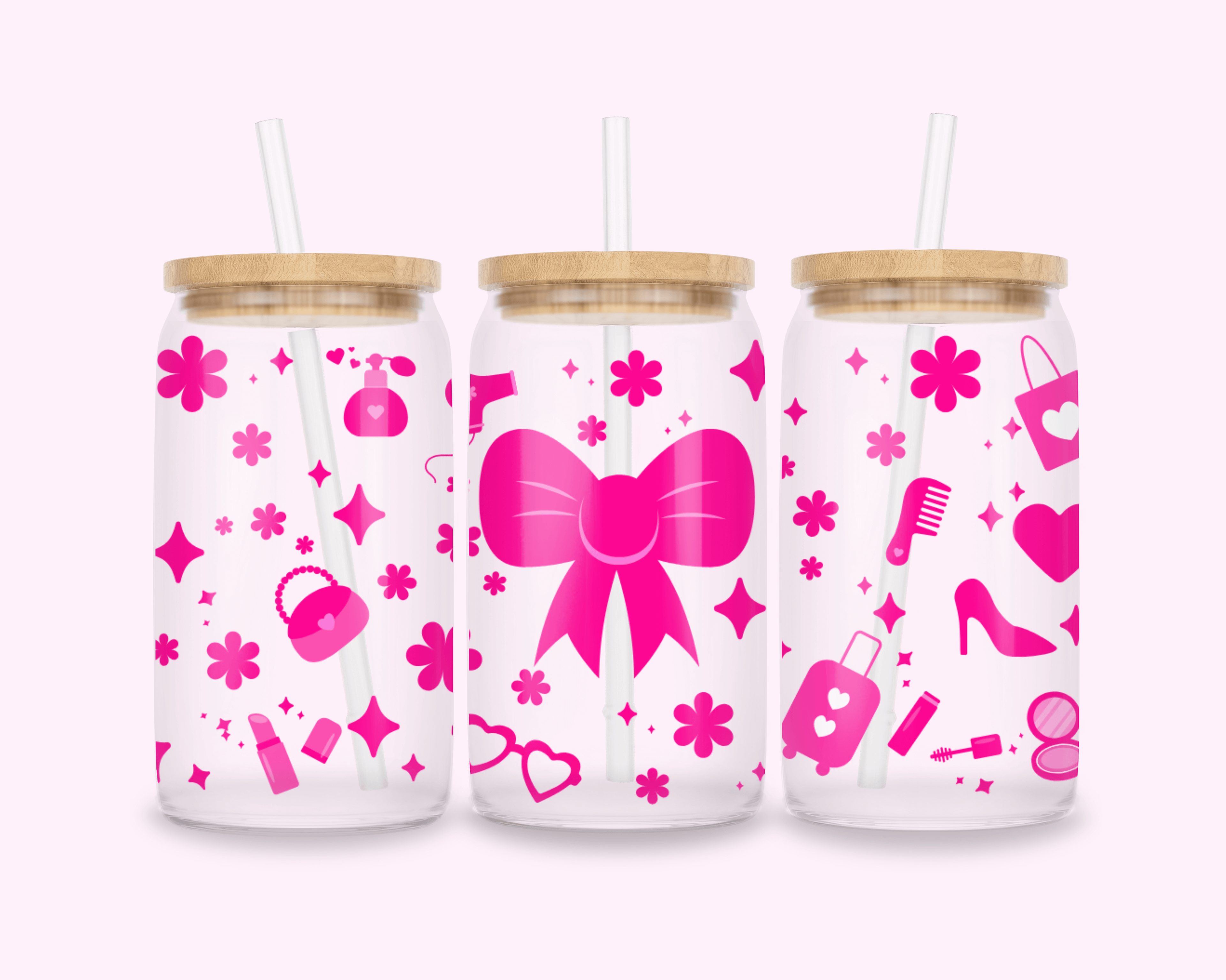 Chic Hot Pink - Glass Cup With Bamboo Lid 16oz featuring unique artwork, perfect for personal style and expression.
