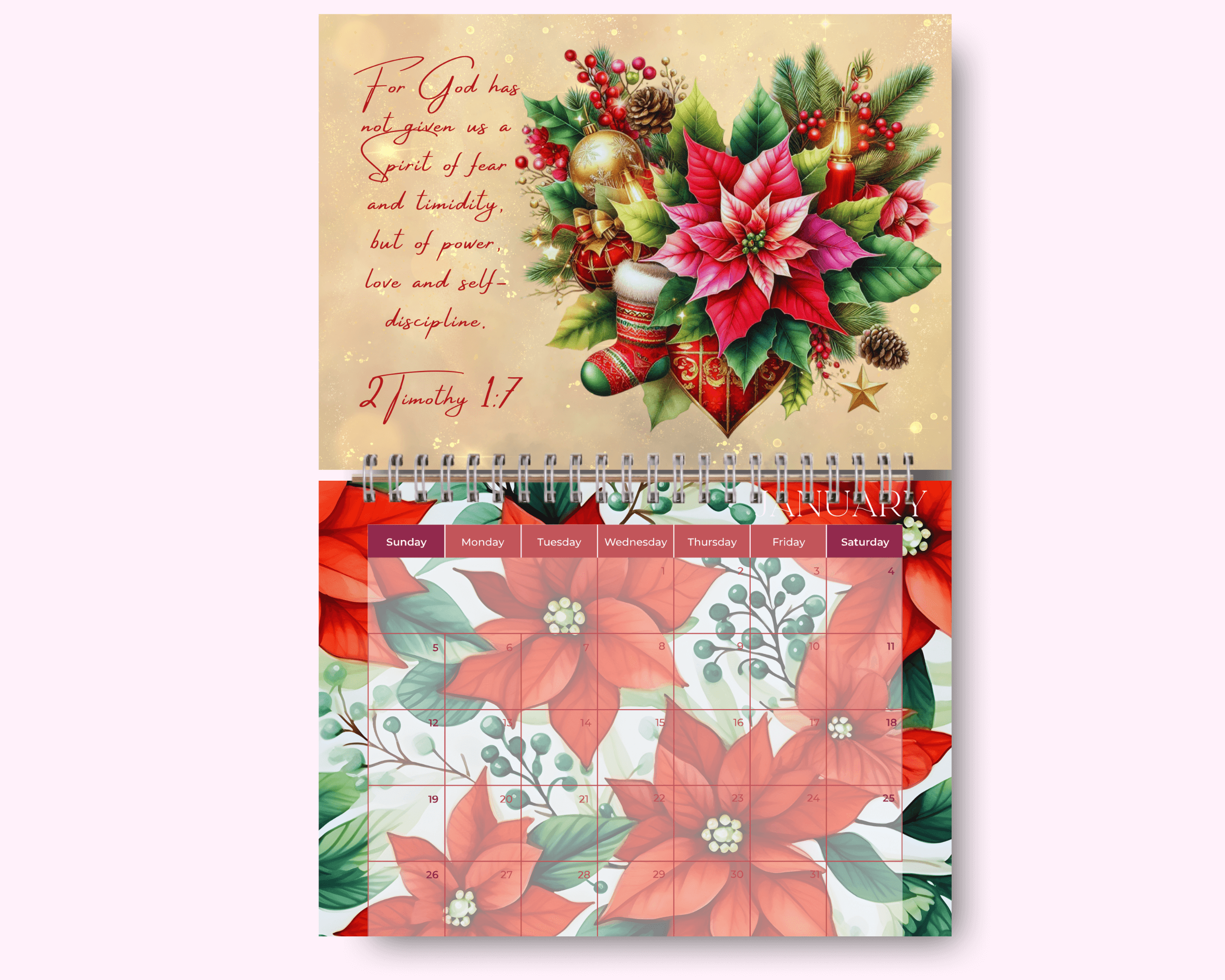 Winter Flower Calendar featuring unique artwork, perfect for organizing your year with style.