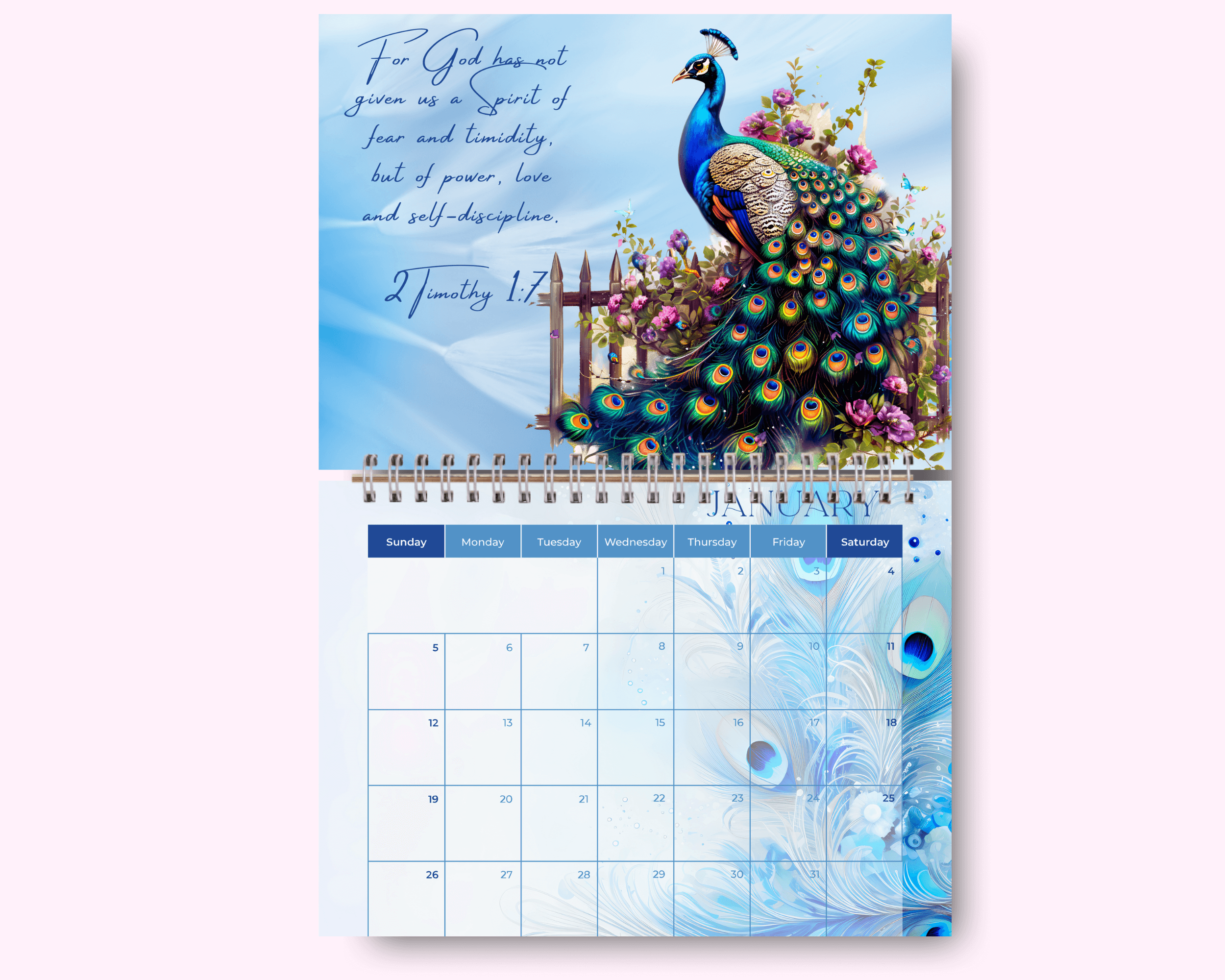Peacock Calendar featuring unique artwork, perfect for organizing your year with style.