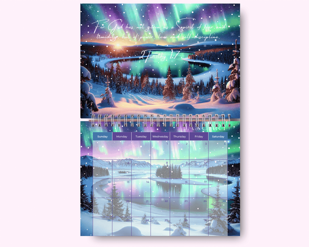 North Lights Calendar featuring unique artwork, perfect for organizing your year with style.