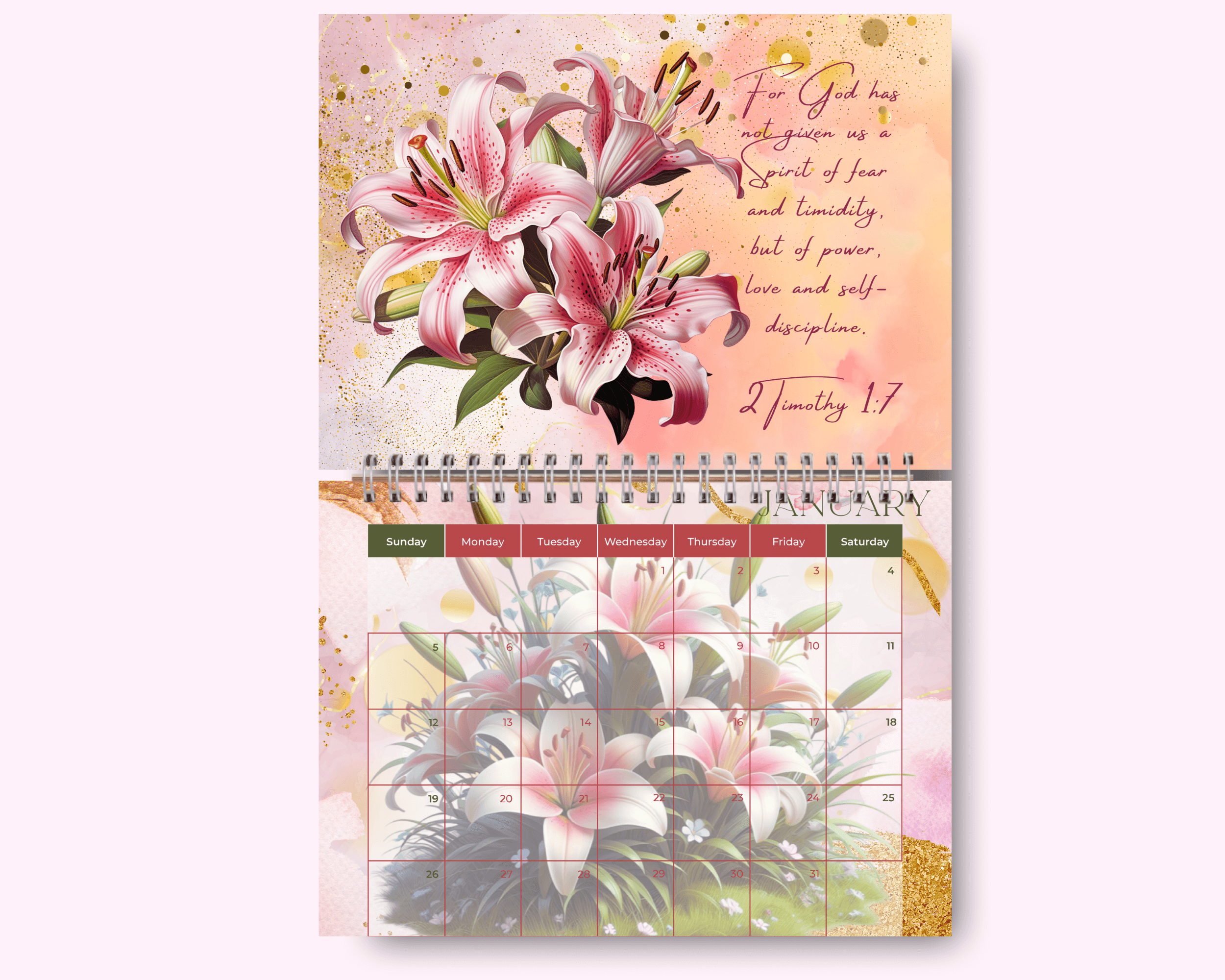 Lily Flower Calendar featuring unique artwork, perfect for organizing your year with style.