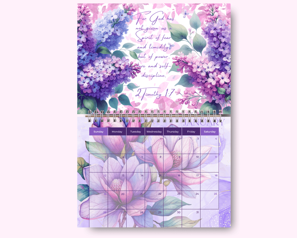 Lavender Flower Calendar featuring unique artwork, perfect for organizing your year with style.