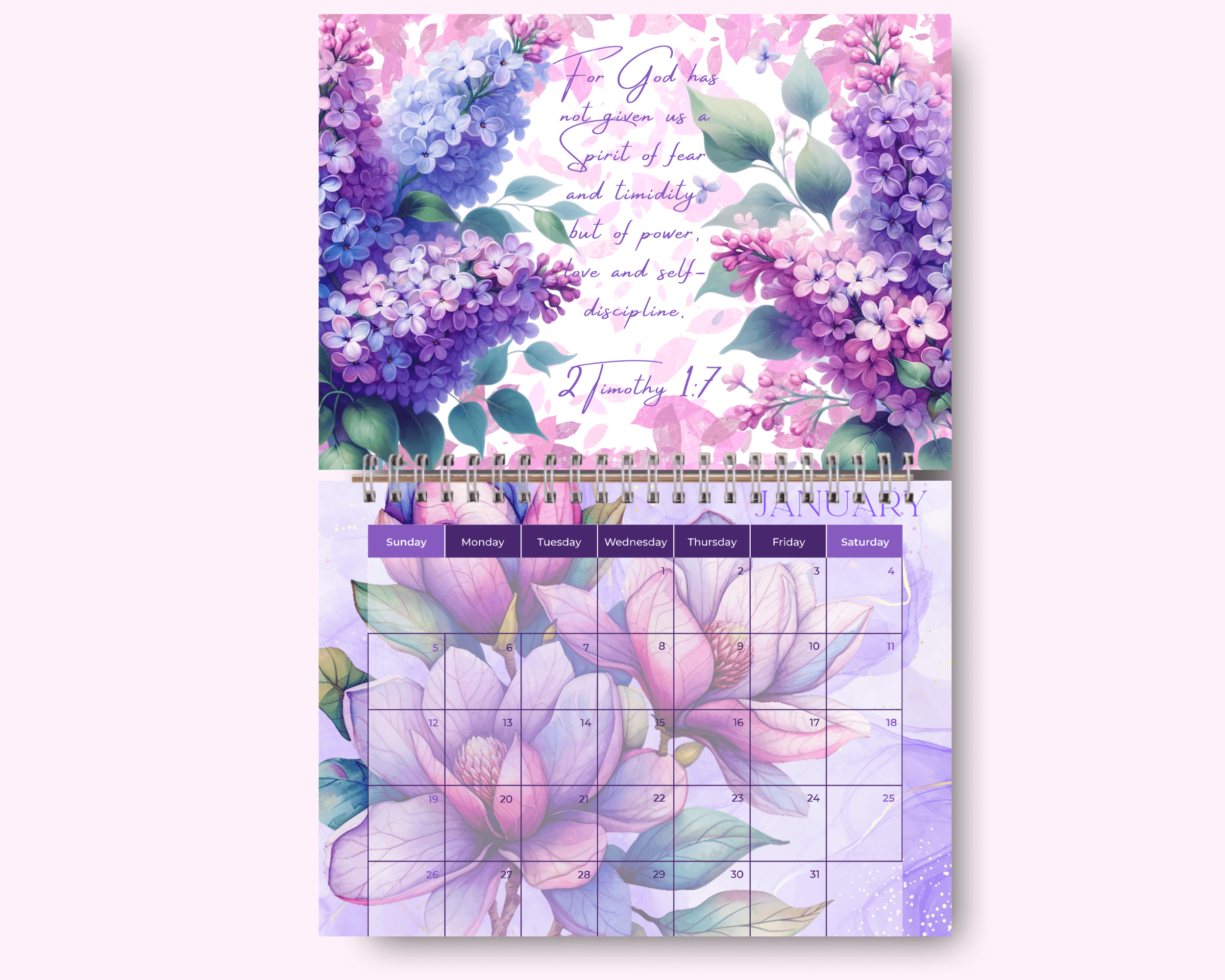Lavender Flower Calendar featuring unique artwork, perfect for organizing your year with style.