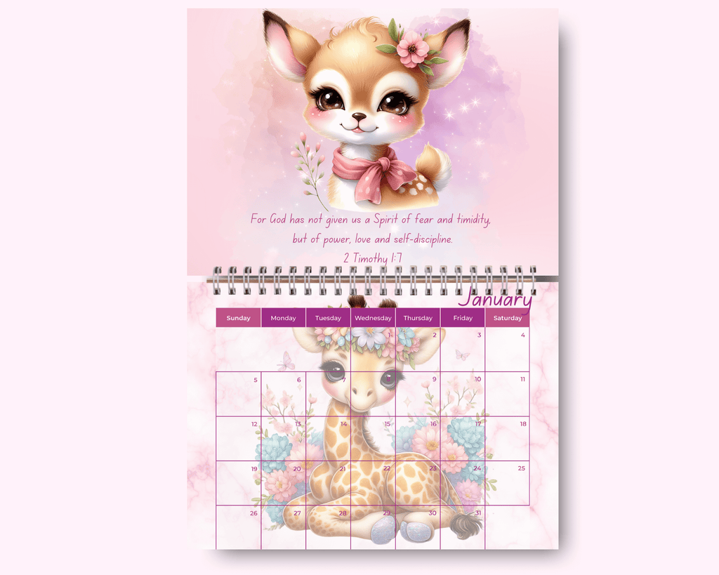 Cute Animals Girl Calendar featuring unique artwork, perfect for organizing your year with style.