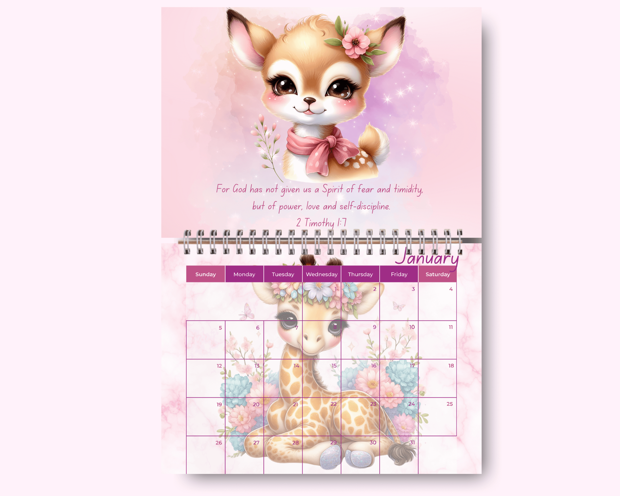 Cute Animals Girl Calendar featuring unique artwork, perfect for organizing your year with style.