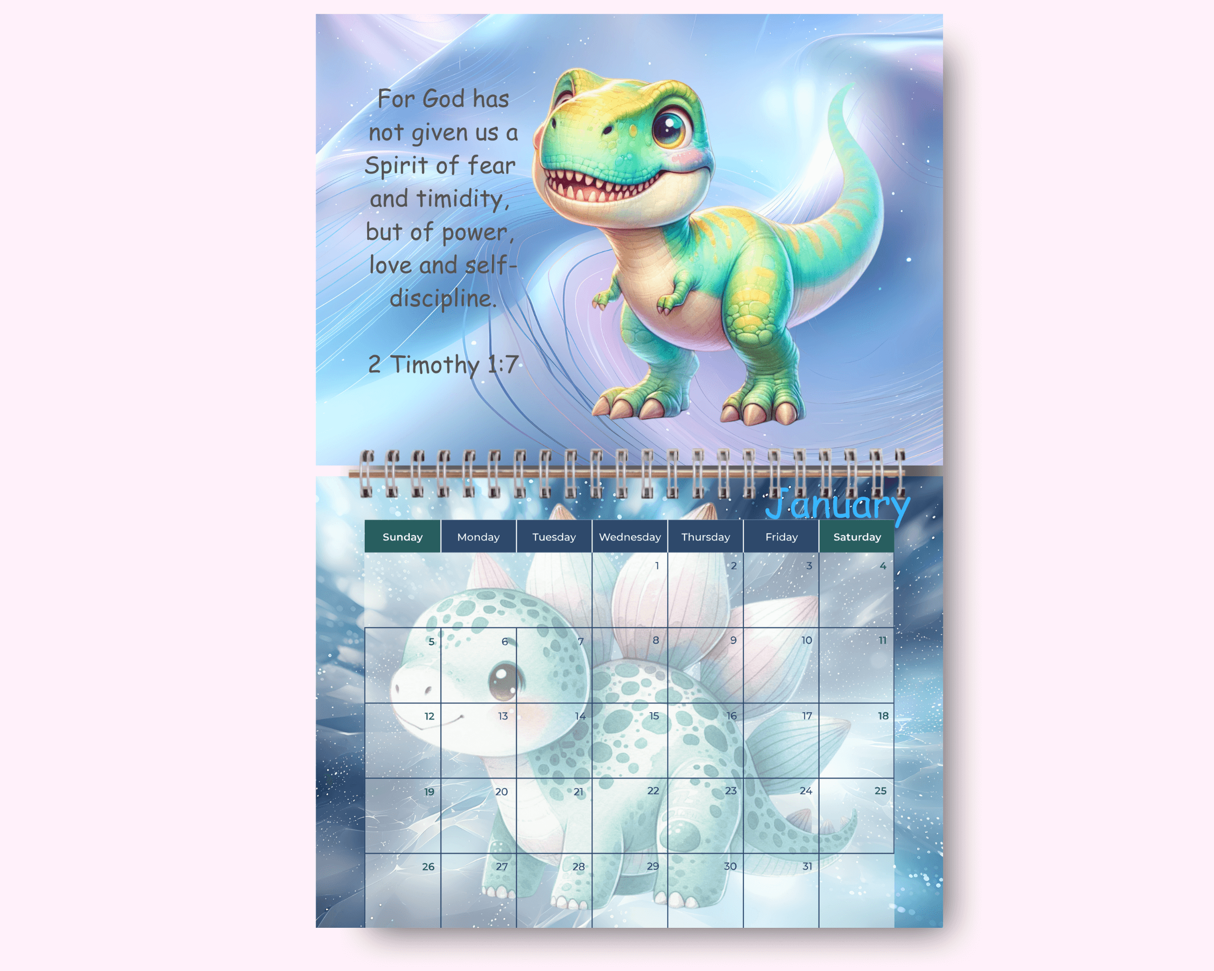 Dinosaur Kids Calendar featuring unique artwork, perfect for organizing your year with style.