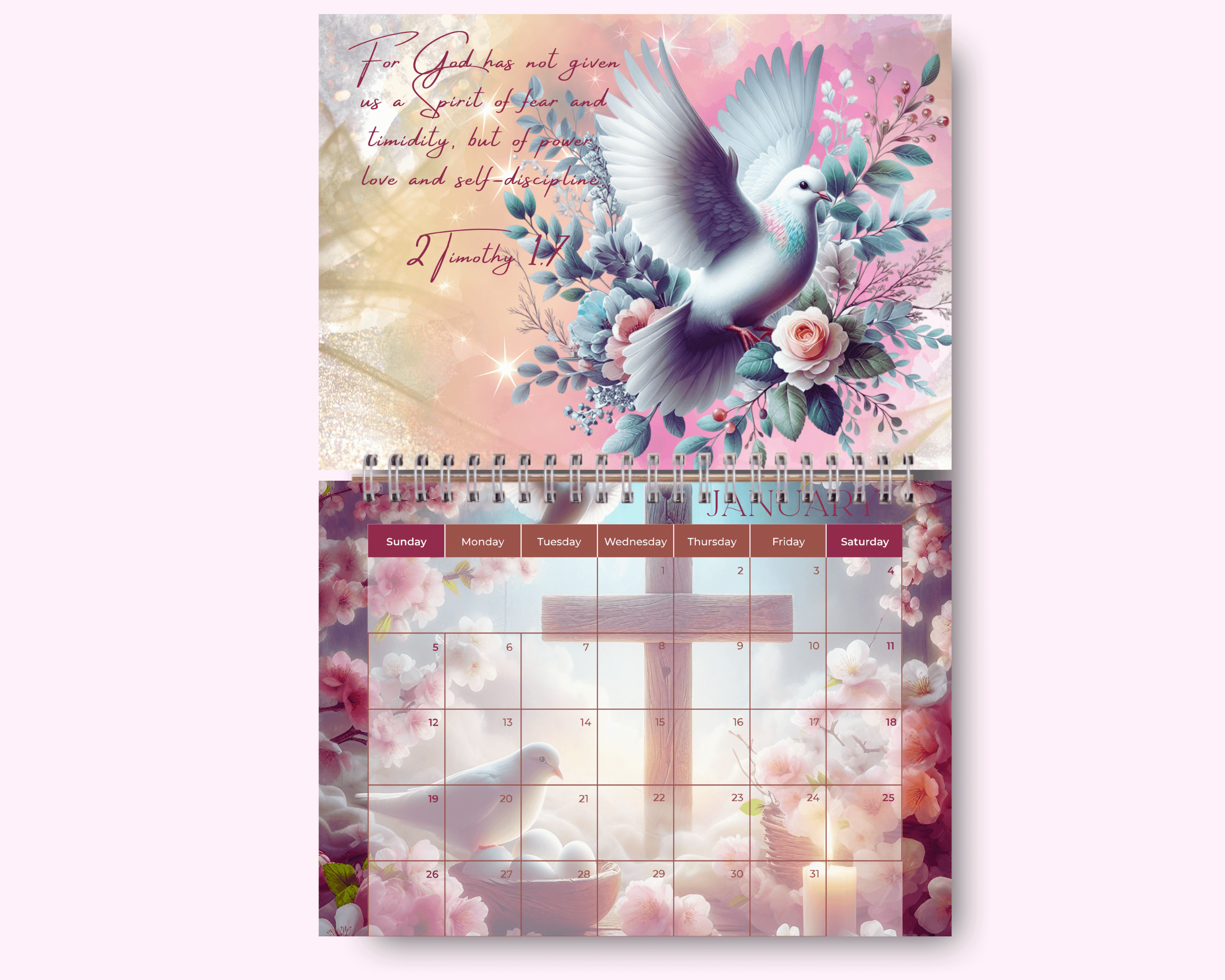 Cross Calendar featuring unique artwork, perfect for organizing your year with style.