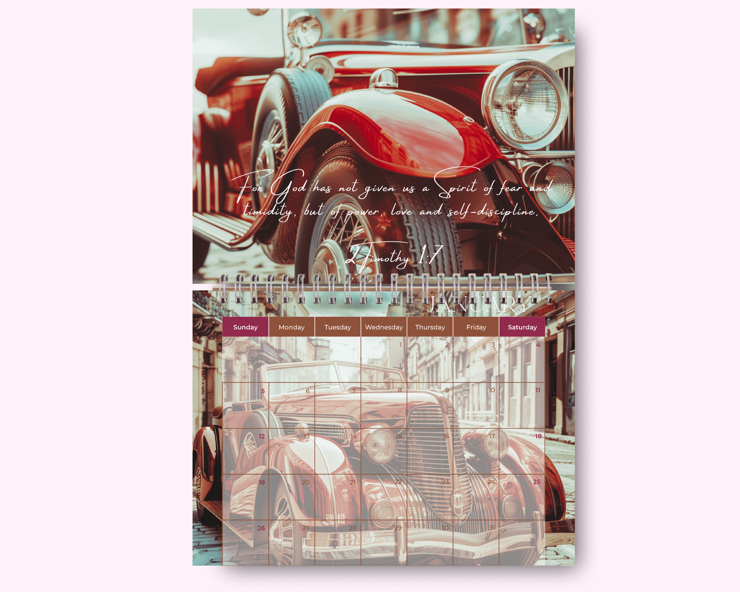 Car Calendar featuring unique artwork, perfect for organizing your year with style.