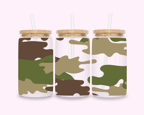 Camouflage design featuring a blend of tones and patterns, perfect for outdoor and military-inspired style.