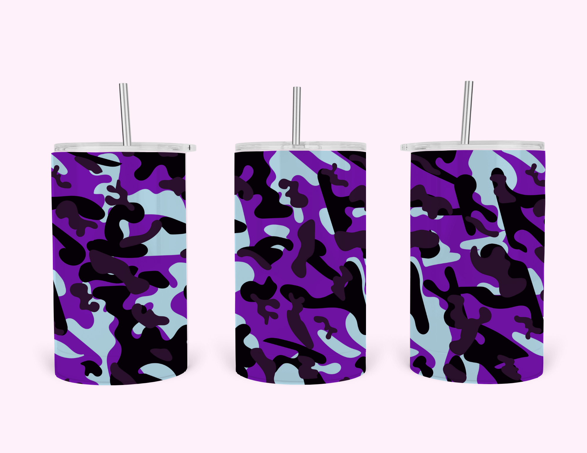 Purple Camouflage - 20oz Tumbler featuring a blend of tones and patterns, perfect for outdoor and military-inspired style.