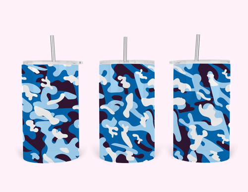 Blue Camouflage - 20oz Tumbler featuring a blend of tones and patterns, perfect for outdoor and military-inspired style.