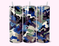 Blue / Green Camouflage - 20oz Tumbler Double-walled stainless steel, designed for insulation to keep drinks hot or cold for longer periods.