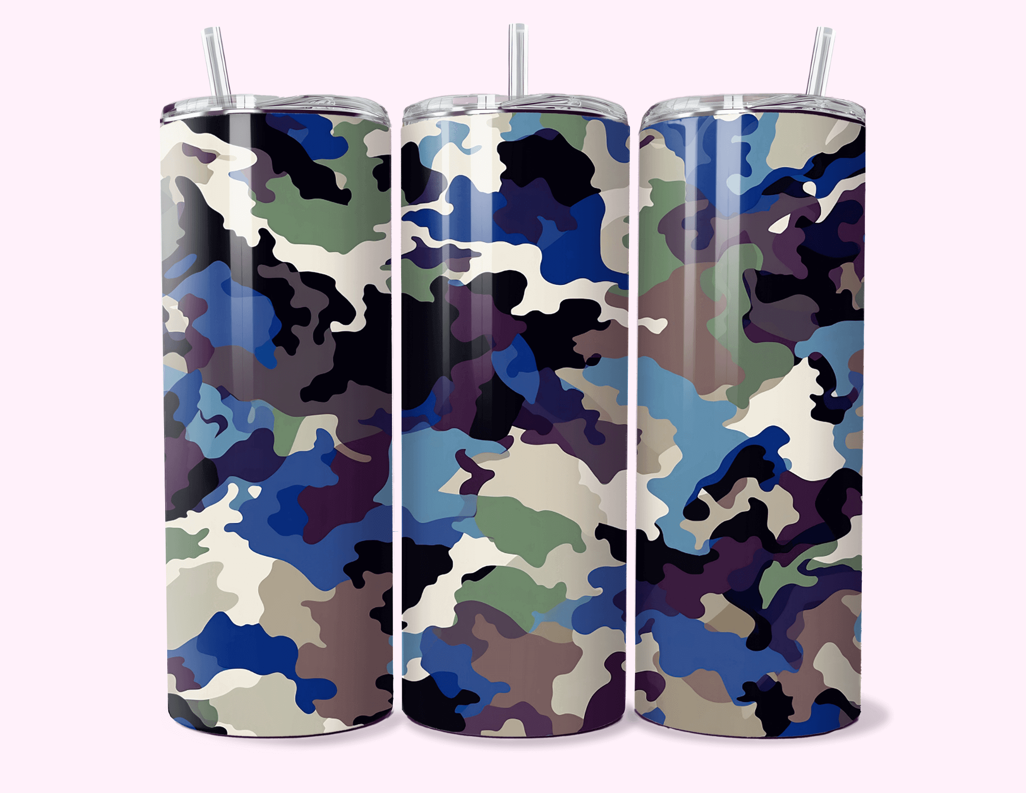 Blue / Green Camouflage - 20oz Tumbler Double-walled stainless steel, designed for insulation to keep drinks hot or cold for longer periods.