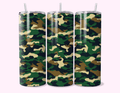 Green Camouflage - 20oz Tumbler Double-walled stainless steel, designed for insulation to keep drinks hot or cold for longer periods.