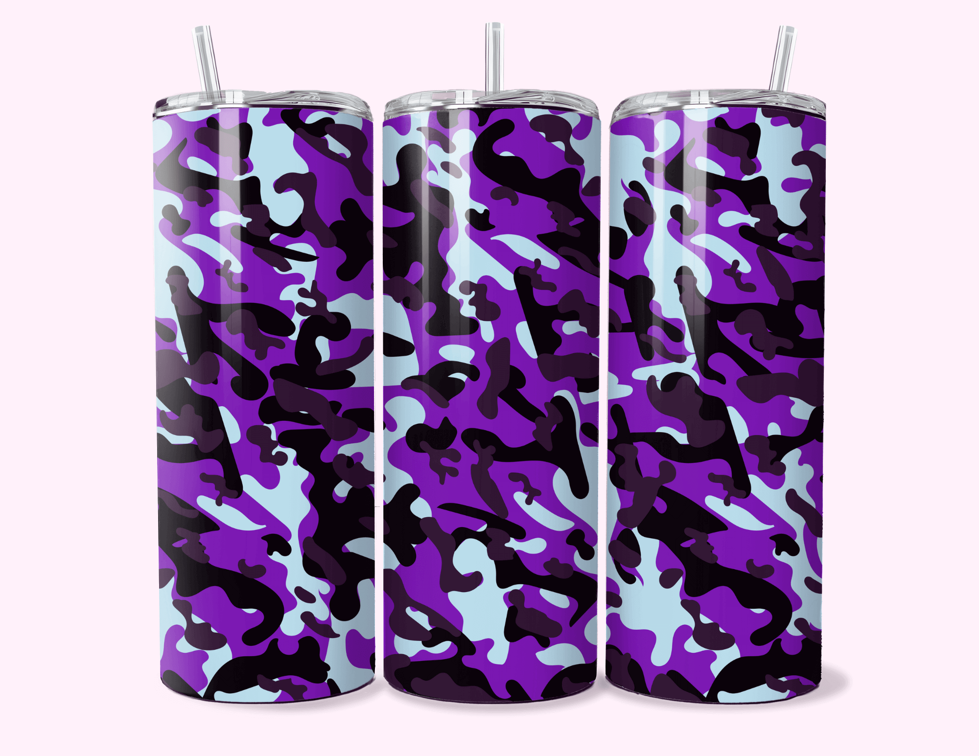 Purple Camouflage - 20oz Tumbler Double-walled stainless steel, designed for insulation to keep drinks hot or cold for longer periods.