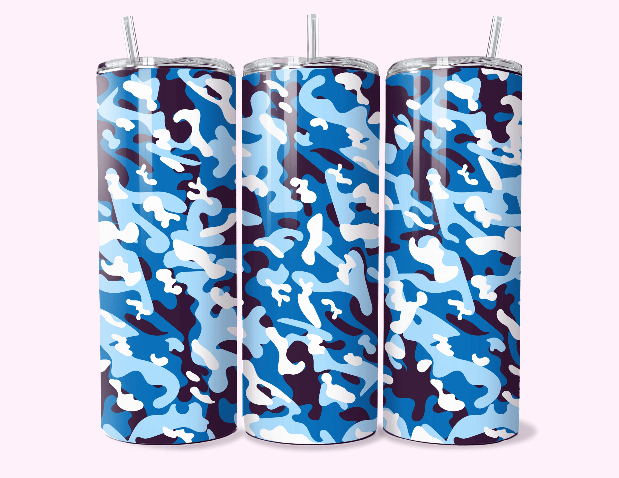 Blue Camouflage - 20oz Tumbler Double-walled stainless steel, designed for insulation to keep drinks hot or cold for longer periods.