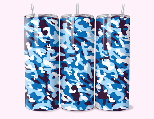 Blue Camouflage - 20oz Tumbler Double-walled stainless steel, designed for insulation to keep drinks hot or cold for longer periods.