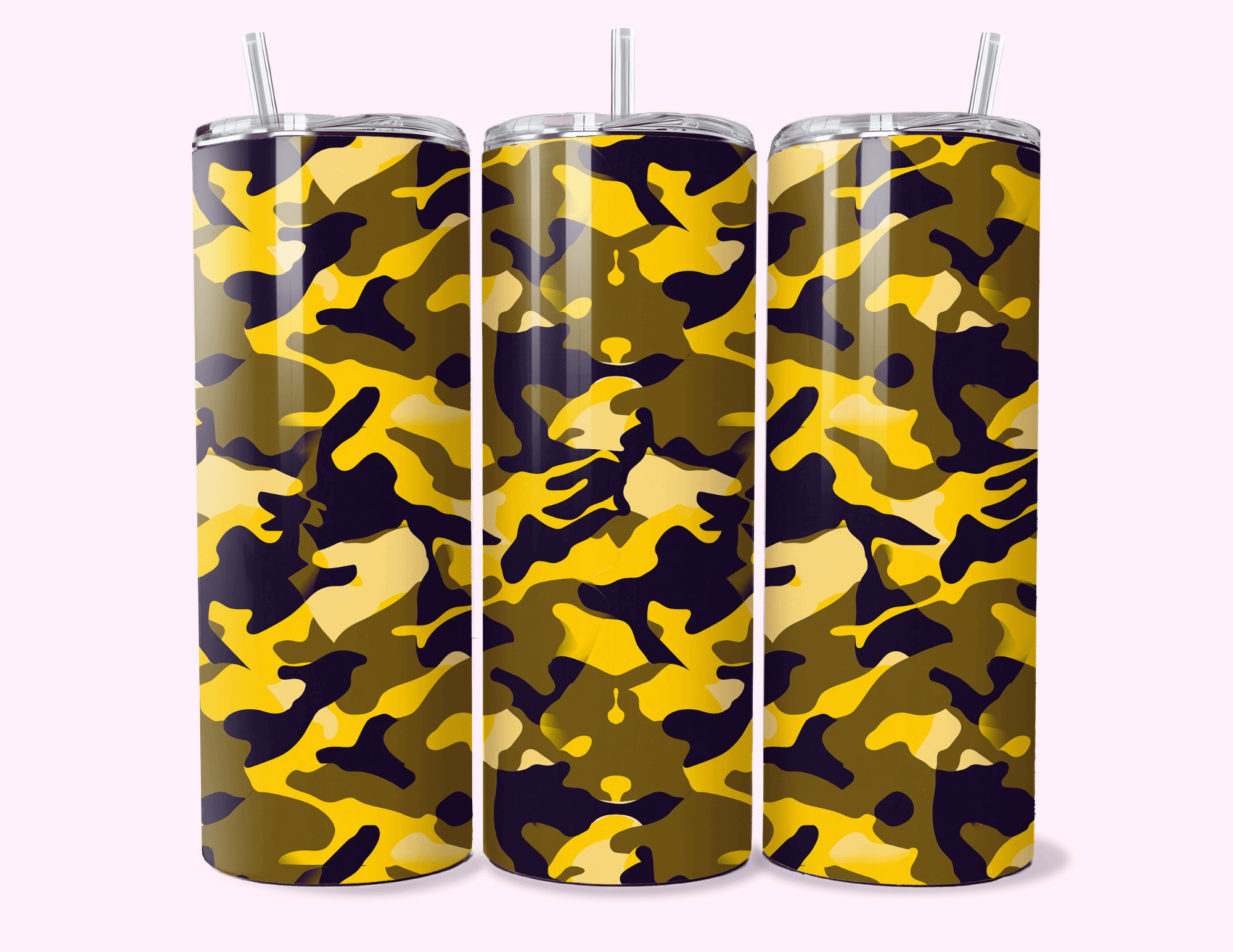 Yellow Camouflage - 20oz Tumbler Double-walled stainless steel, designed for insulation to keep drinks hot or cold for longer periods.
