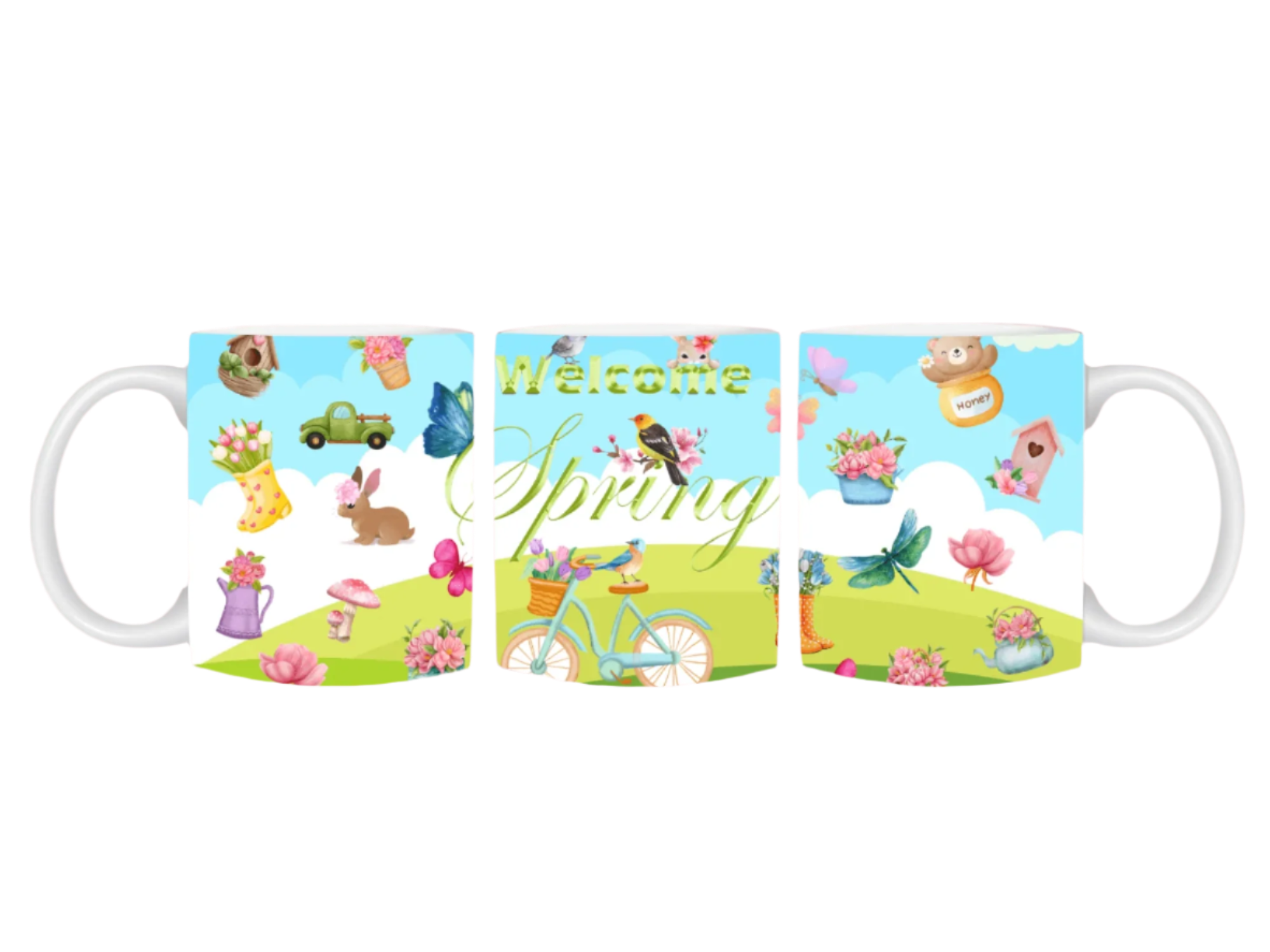 Welcome Spring - Ceramic Mugs featuring unique artwork, perfect for personal style and expression.