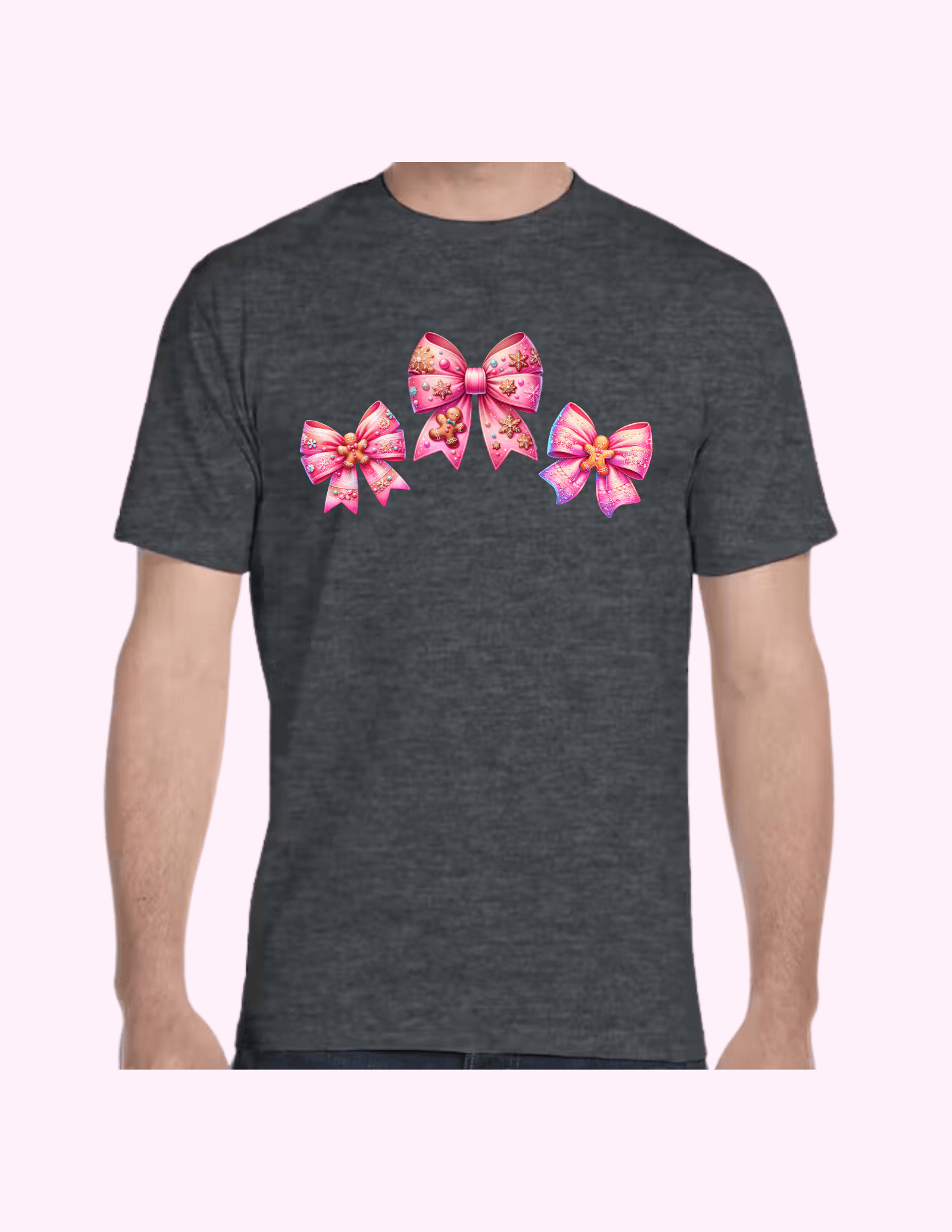 Gingerbread Cookie Pink Bow - Adult T-Shirt featuring unique artwork, perfect for personal style and expression.