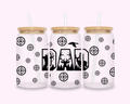 Dad - Glass Cup With Bamboo Lid 16oz featuring vibrant printed designs, perfect for adding personality to your beverages.