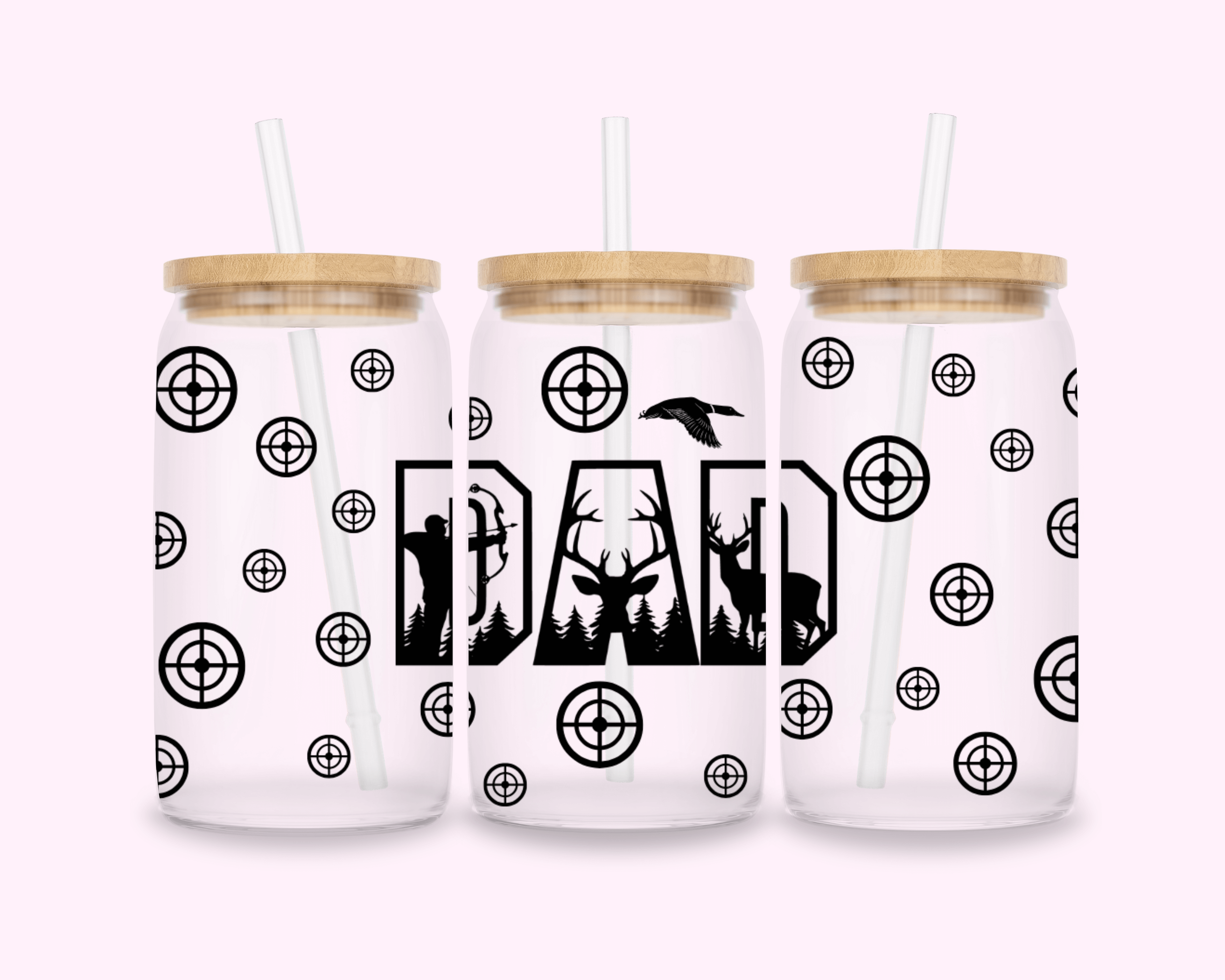 Dad - Glass Cup With Bamboo Lid 16oz featuring vibrant printed designs, perfect for adding personality to your beverages.