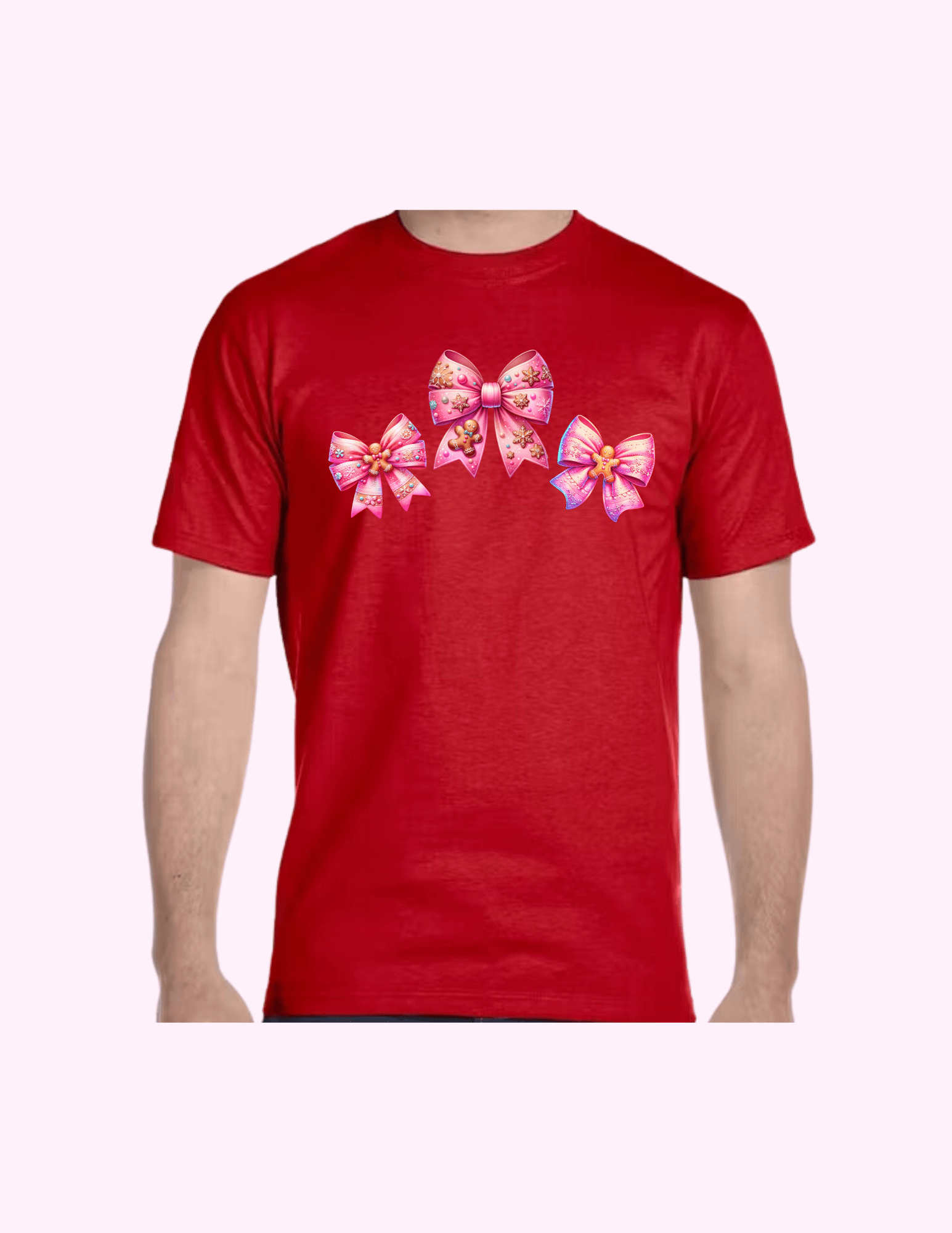 Gingerbread Cookie Pink Bow - Adult T-Shirt featuring unique artwork, perfect for personal style and expression.
