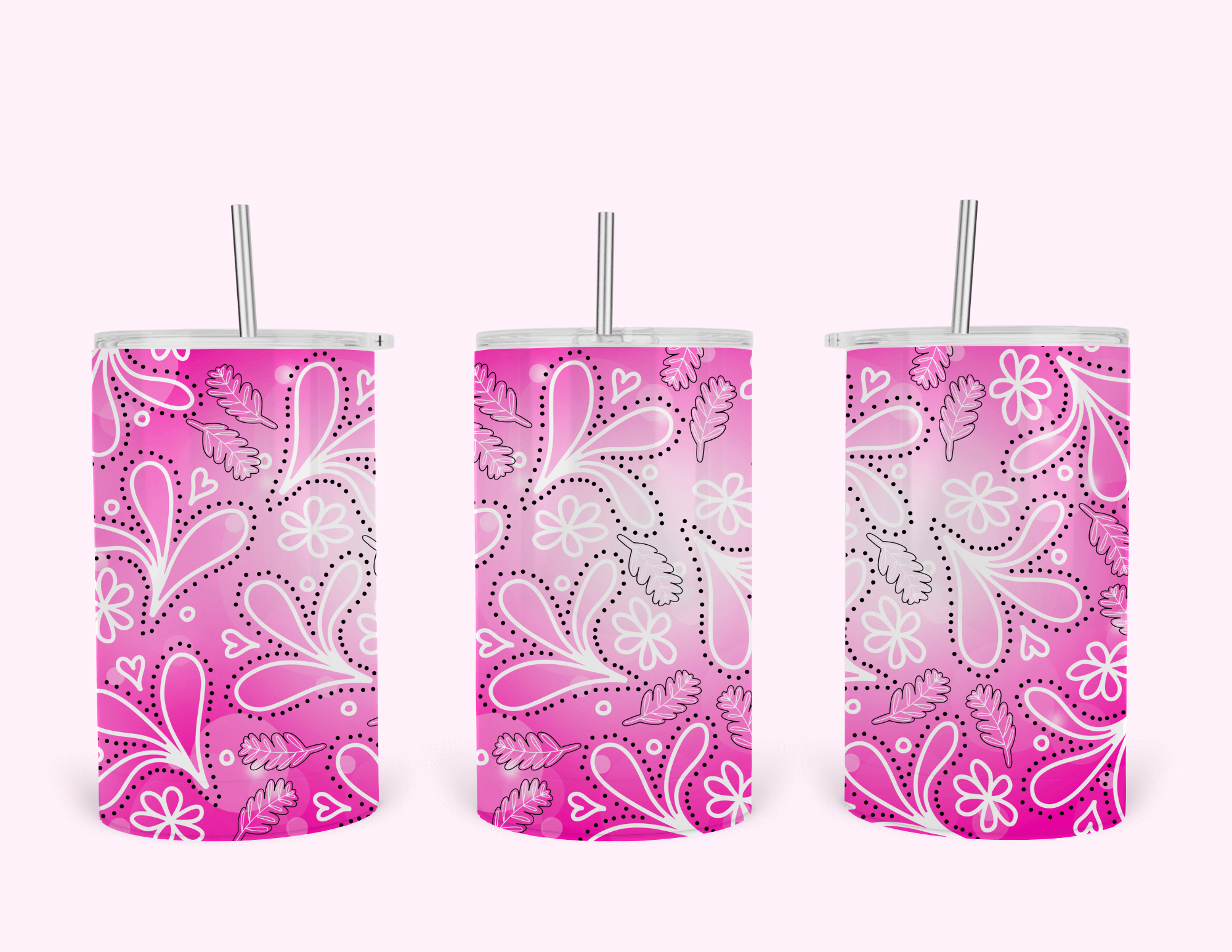 Pink Leaves - 12oz Tumbler featuring unique artwork, perfect for personal style and expression.