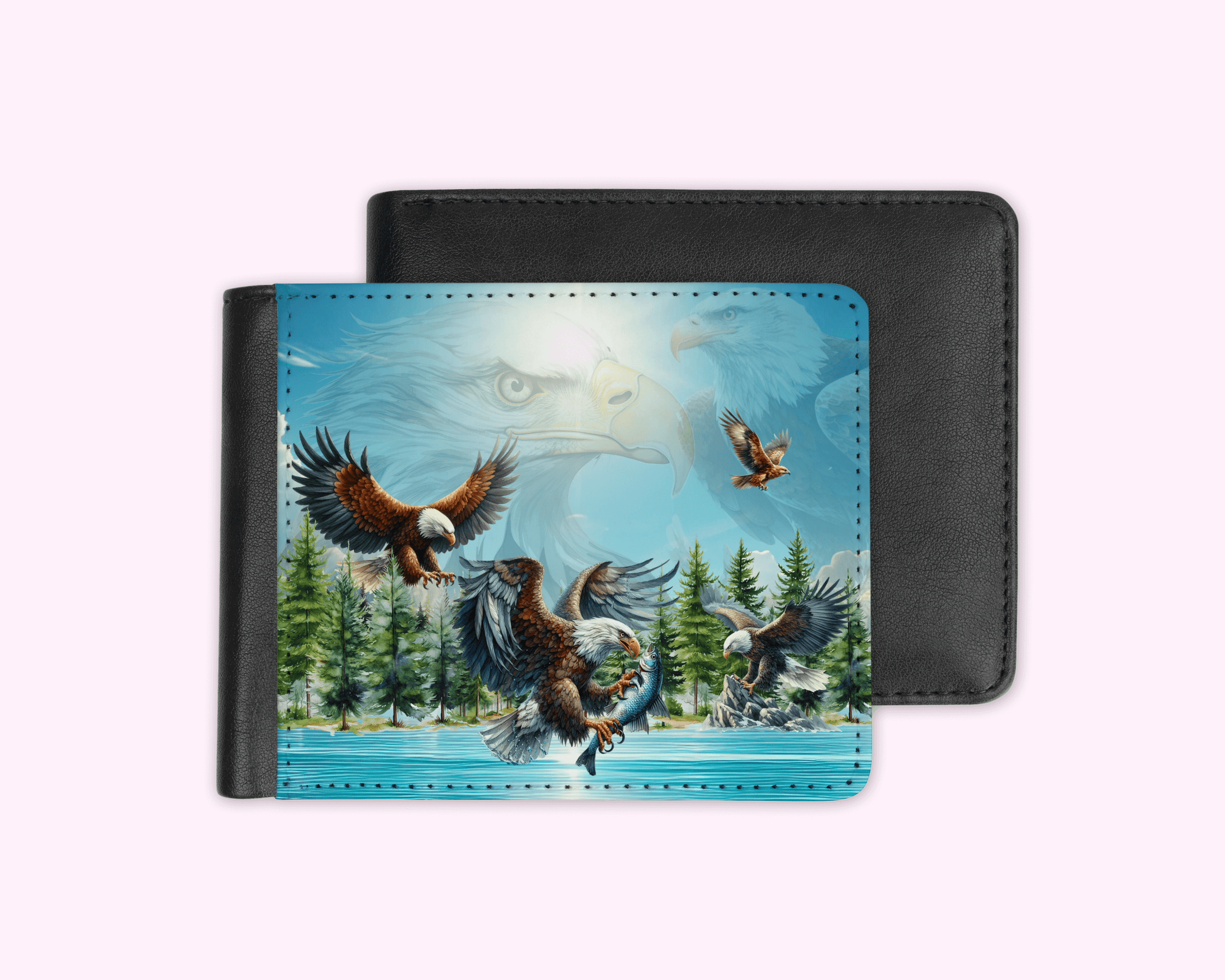 Men's wallet with double-sided printing, made of smooth PU leather, featuring a compact and functional design with multiple pockets.
