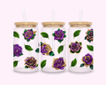 Sparkle Purple Roses With Gold - Glass Cup With Bamboo Lid 16oz featuring unique artwork, perfect for personal style and expression.