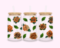 Sparkle Orange Roses With Gold - Glass Cup With Bamboo Lid 16oz featuring unique artwork, perfect for personal style and expression.