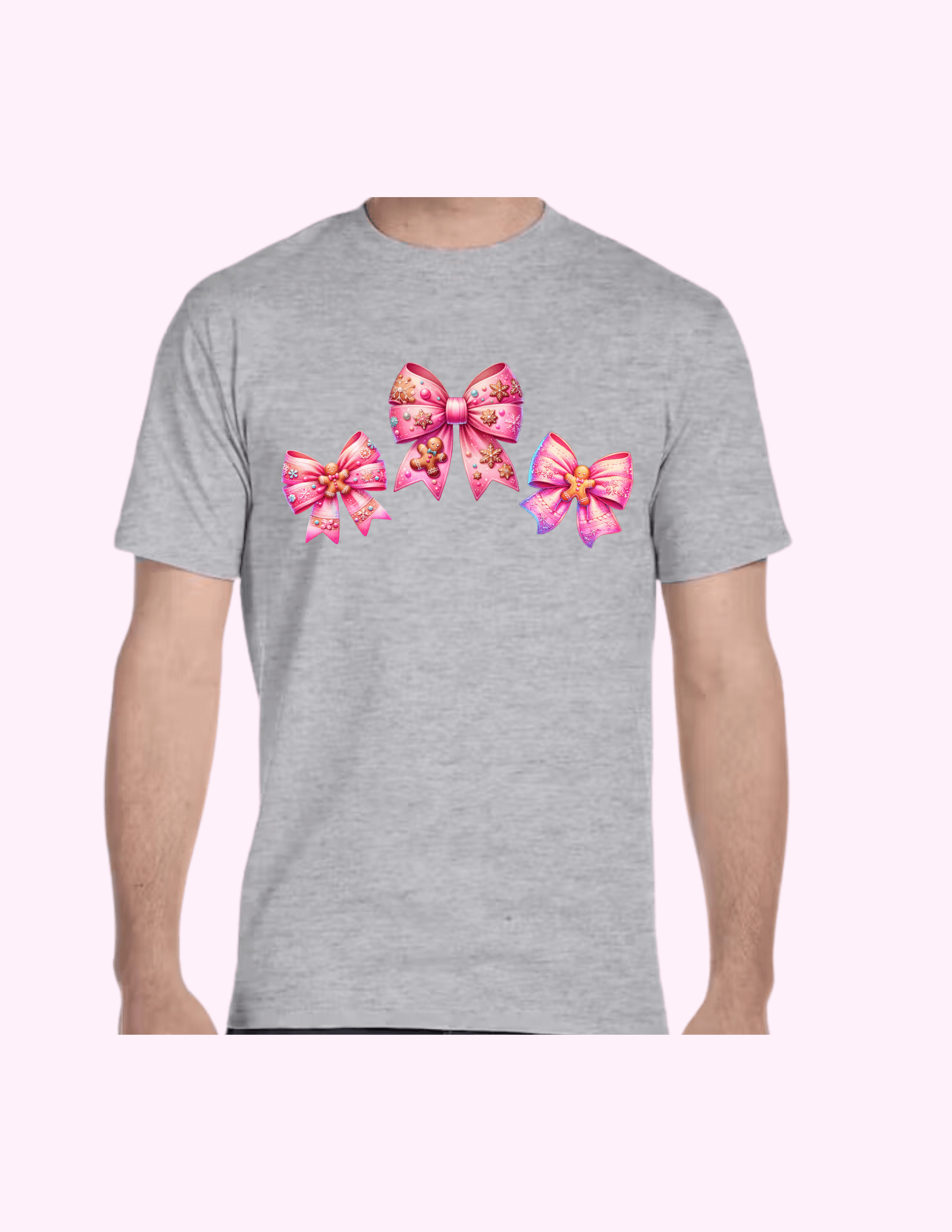Gingerbread Cookie Pink Bow - Adult T-Shirt featuring unique artwork, perfect for personal style and expression.