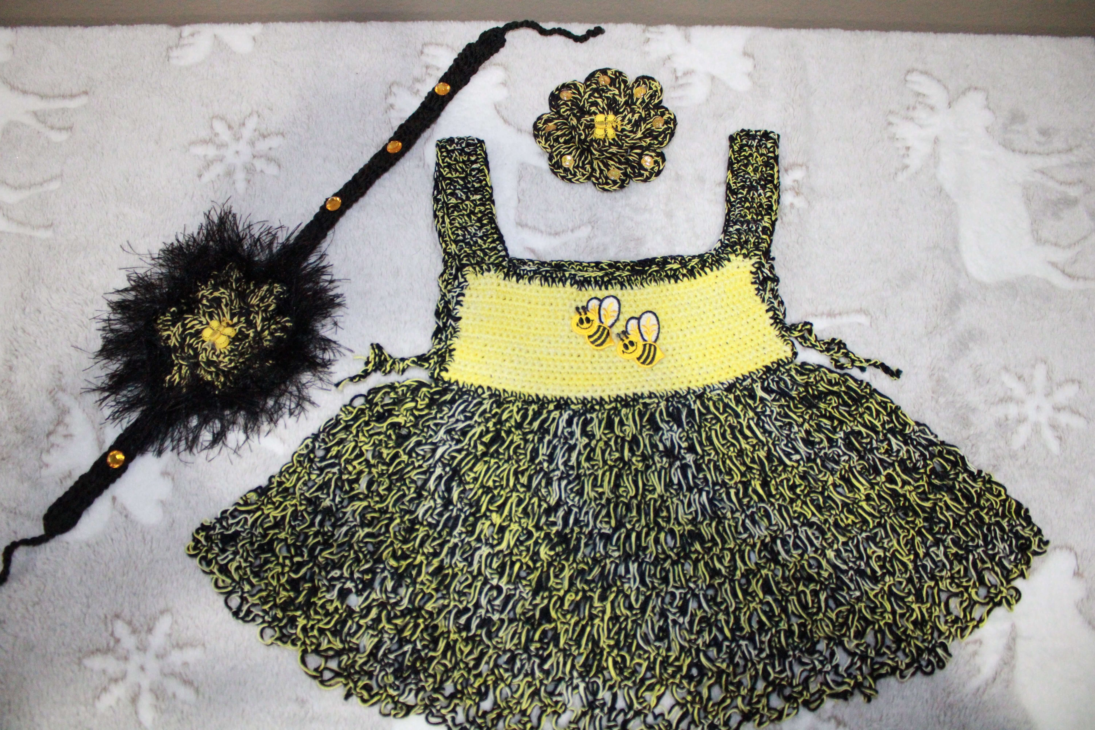Bumble Bee Baby Dress And Matching Pum Pum Headband And Hairclip collection
