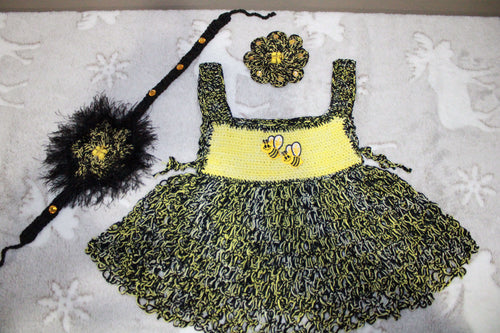Bumble Bee Baby Dress And Matching Pum Pum Headband And Hairclip collection