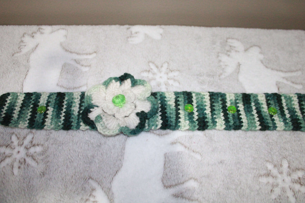Green And White Headband Crochet Collection crafted with handmade techniques for a truly unique style.