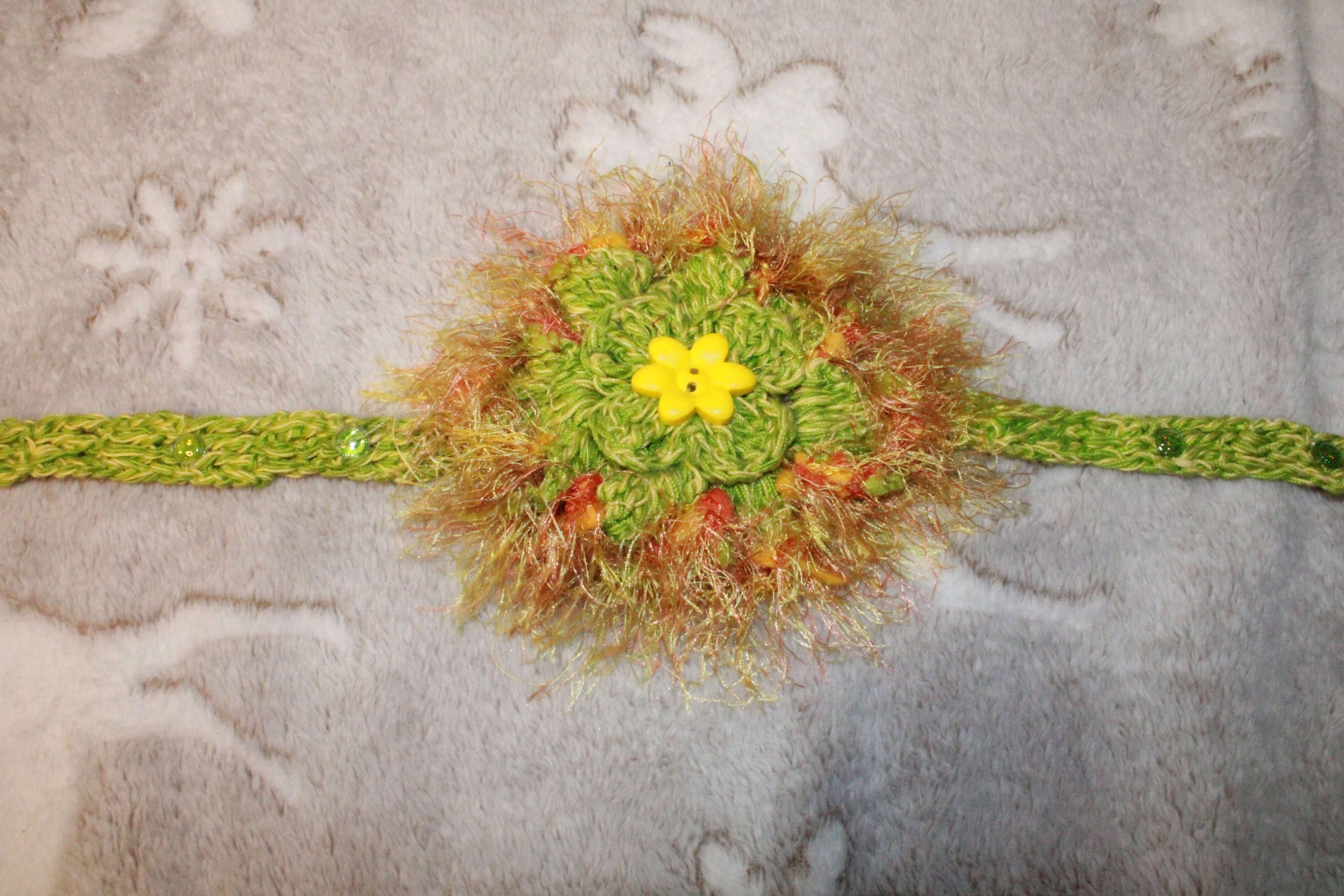 Pum Pum Green And Yellow Fashion Headband crafted with handmade techniques for a truly unique style.