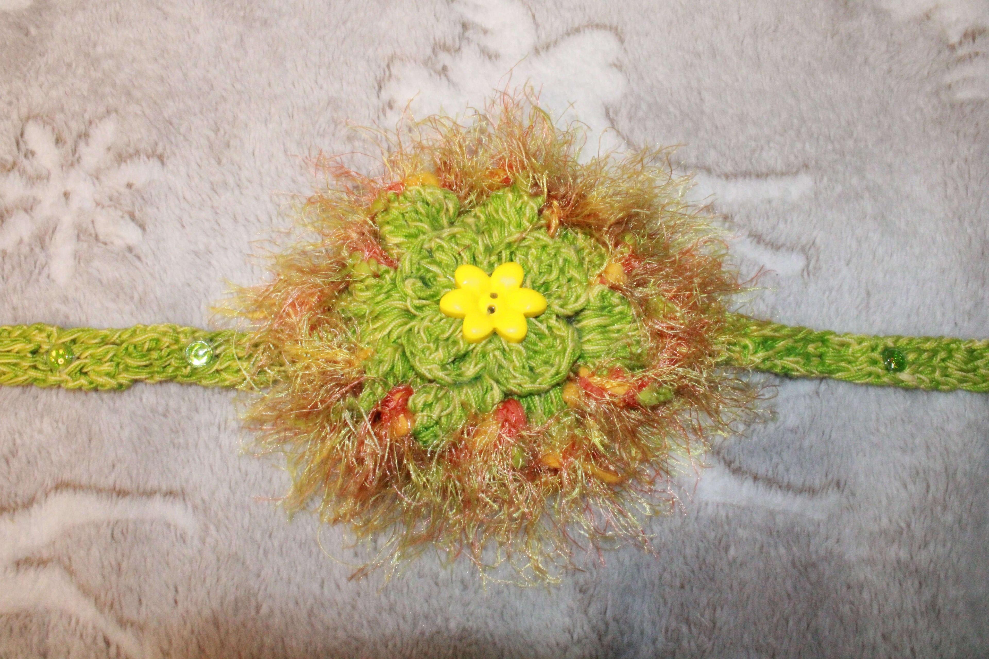Pum Pum Green And Yellow Fashion Headband crafted with handmade techniques for a truly unique style.
