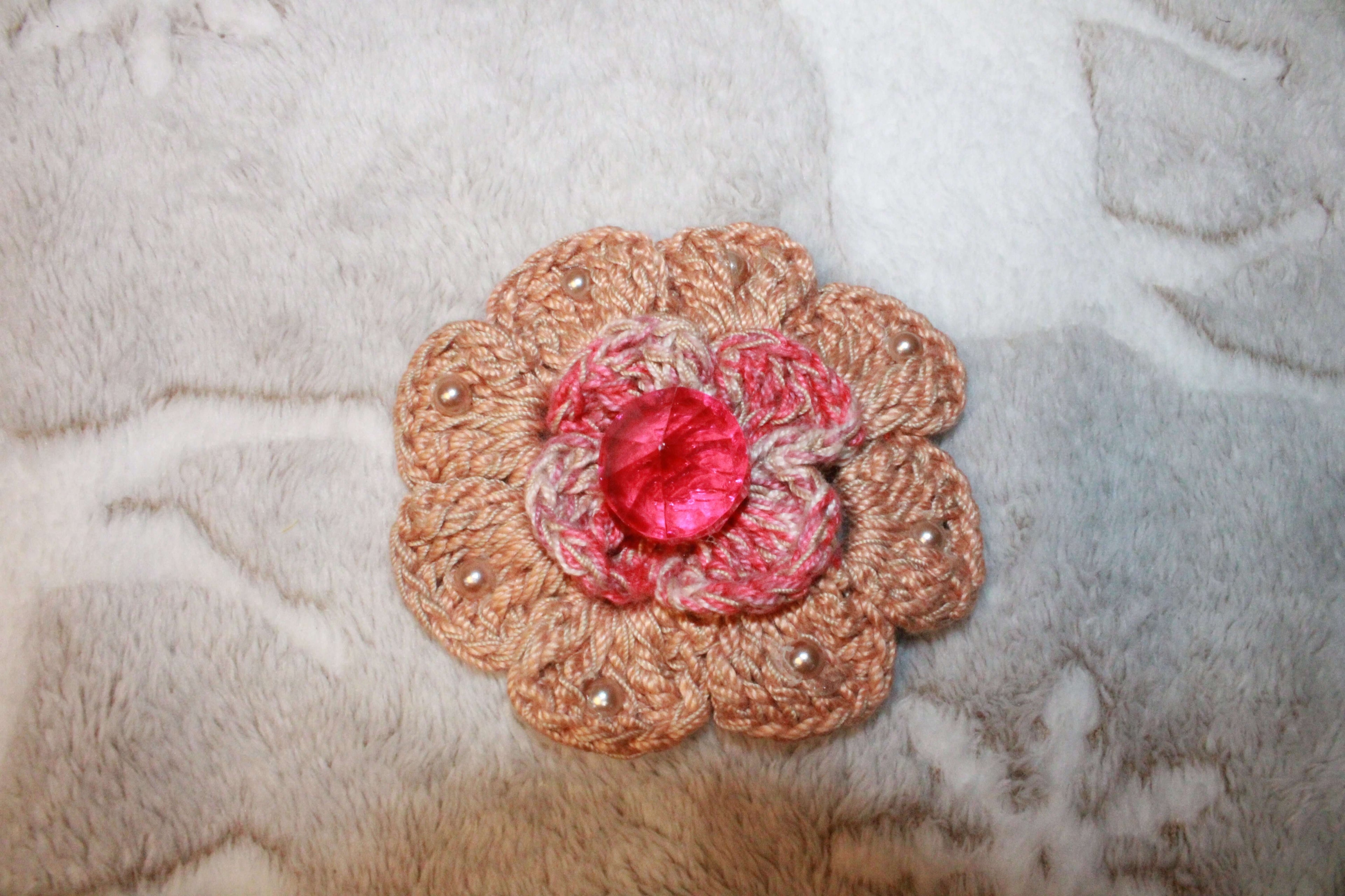 Light Brown With Red Fashion Hairclip Flower crafted with handmade techniques for a truly unique style.