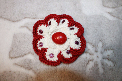 Burgundy And White Fashion Hairclip Flower crafted with handmade techniques for a truly unique style.