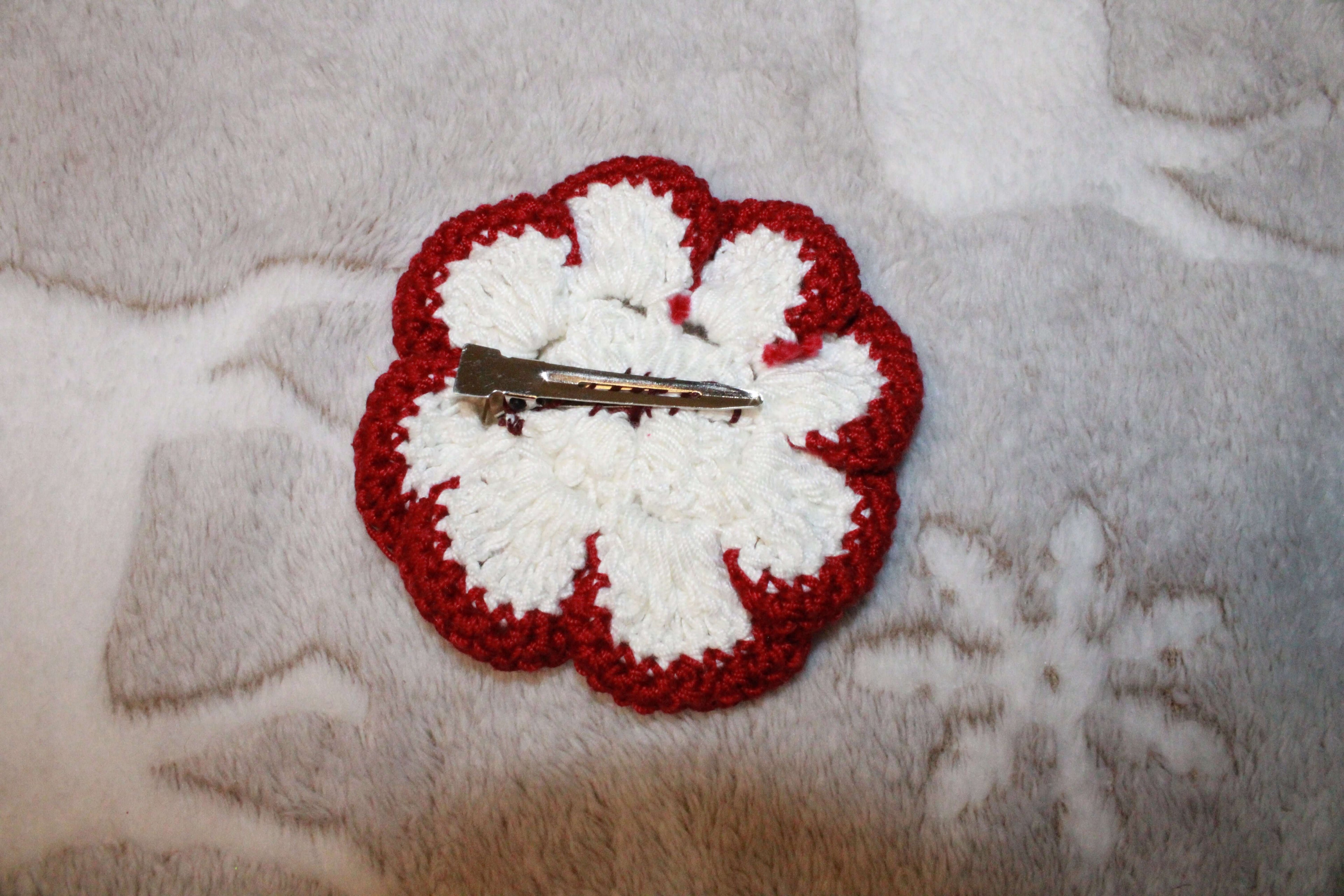 Burgundy And White Fashion Hairclip Flower crafted with handmade techniques for a truly unique style.