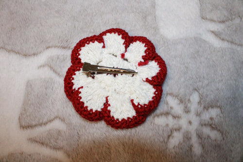 Burgundy And White Fashion Hairclip Flower crafted with handmade techniques for a truly unique style.