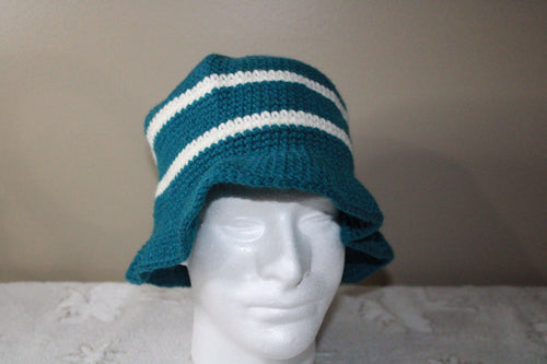 Blue Green With White Stripes Cute Hat For Woman crafted with handmade techniques for a truly unique style.