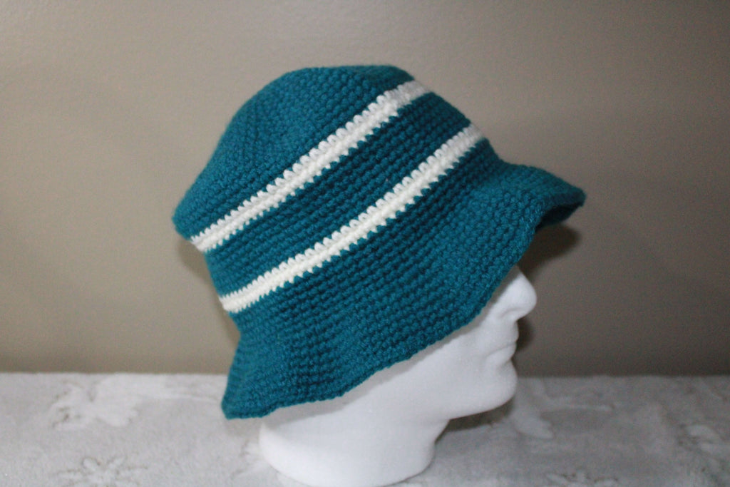 Blue Green With White Stripes Cute Hat For Woman crafted with handmade techniques for a truly unique style.