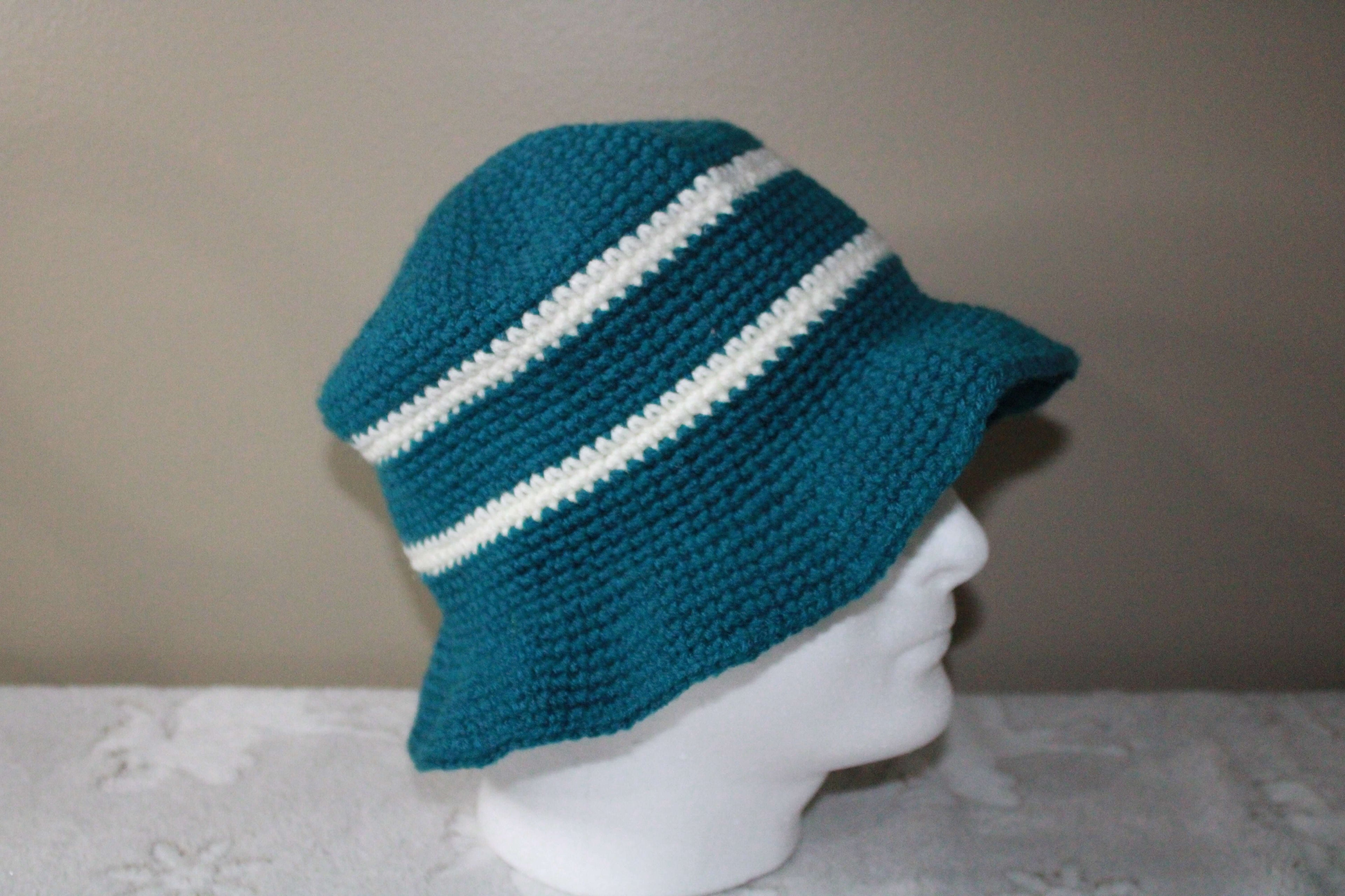 Blue Green With White Stripes Cute Hat For Woman crafted with handmade techniques for a truly unique style.