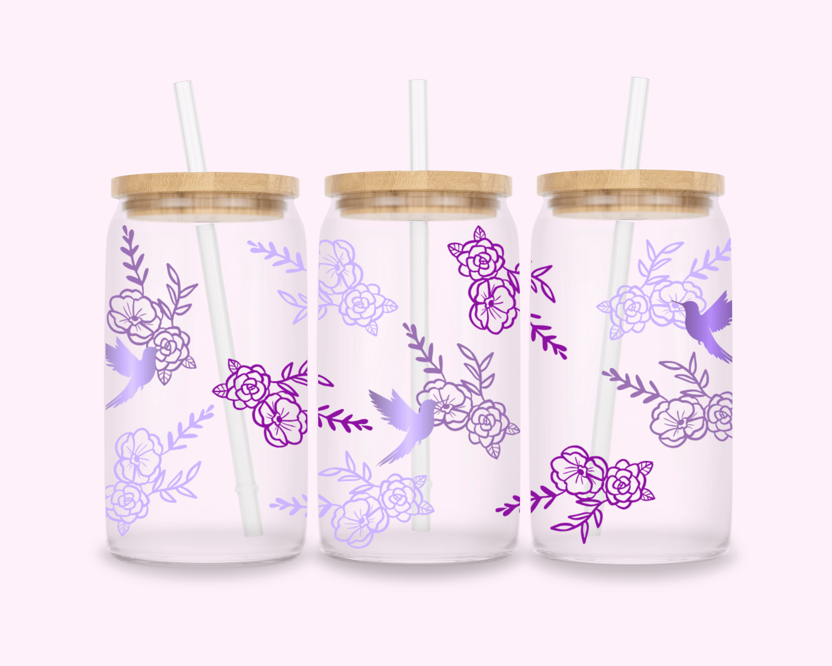 Lavender - Glass Cup With Bamboo Lid 16oz featuring unique artwork, perfect for personal style and expression.